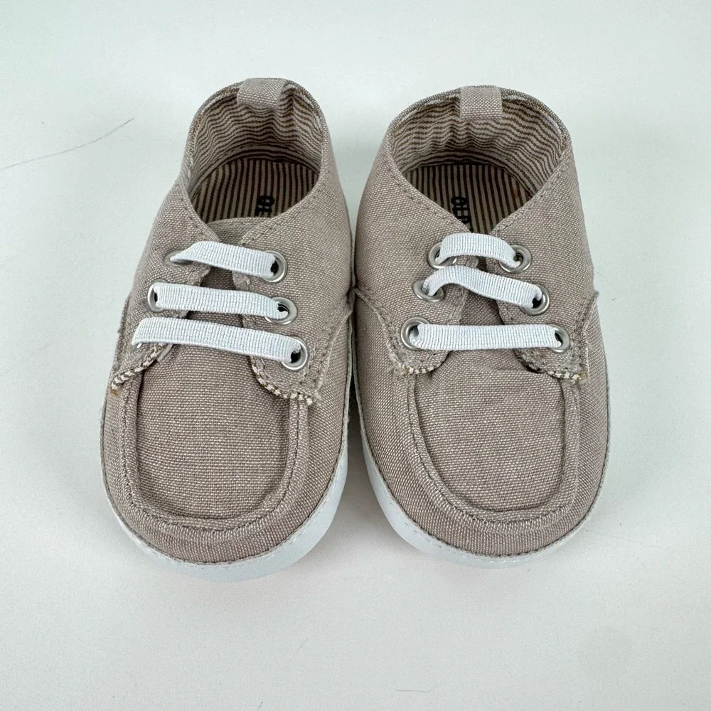 Old Navy Boat Shoes Kids 12-18M Light Khaki Canvas Nautical Preppy Loafers